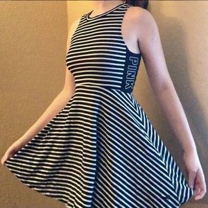 VS PINK Black & White Striped Skater Dress